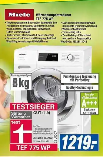 Expert Miele wärmepumpentrockner tef775wp Angebot