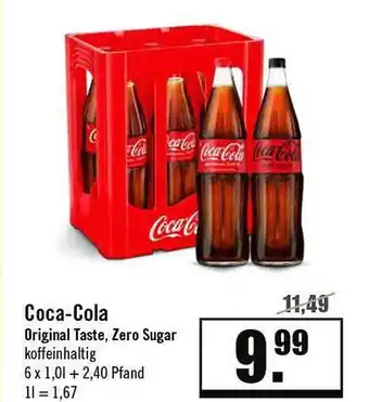 Zisch Coca-cola original taste, zero sugar koffeinhaltig Angebot