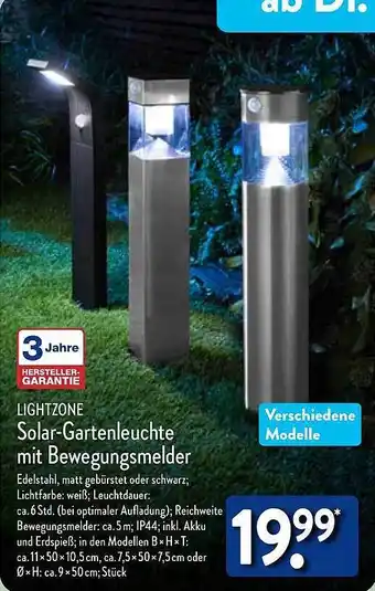 Aldi Nord Lightzone solar-gartenleuchte mit bewegungsmelder Angebot