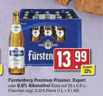 Scheck-in-Center Fürstenberg premium pilsener, export oder 0,0% alkoholfrei Angebot