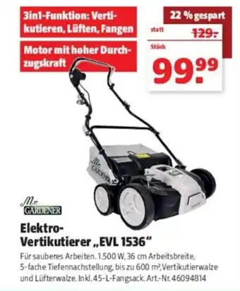 Hagebau Mr. Gardener Elektro-Vertikutierer | EVL 1536 Angebot