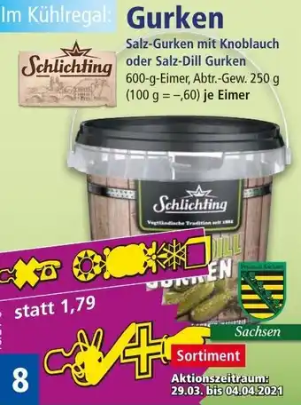 Norma Schlichting Gurken Salz Gurken mit Knoblauch oder Salz Dill Gurken 600g Angebot