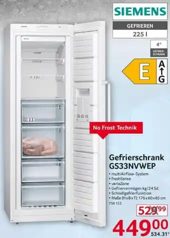 Selgros Siemens Gefrierschrank GS33NVWEP Angebot