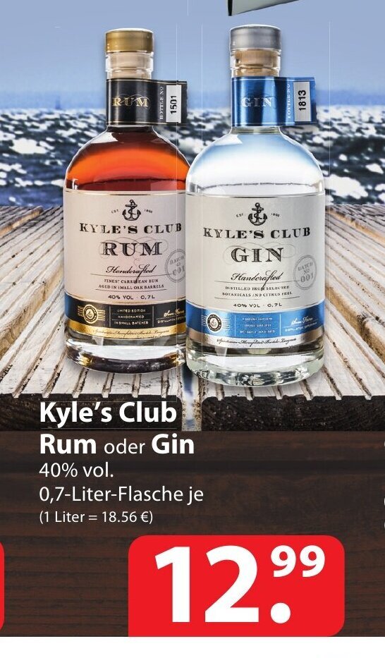 Kyle's Club Rum oder Gin 40 vol. 0,7LiterFlasche je Angebot bei