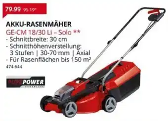 Selgros Einhell Akku Rasenmäher GE-CM 18/30 Li-Solo Angebot