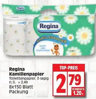 Edeka Regina Kamillen Toilettenpapier 3-lagig, 8x150 Blatt Packung Angebot