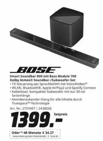 MediaMarkt Bose smart soundbar 900 mit bass module 700 dolby atmos soundbar-subwoofer-set Angebot