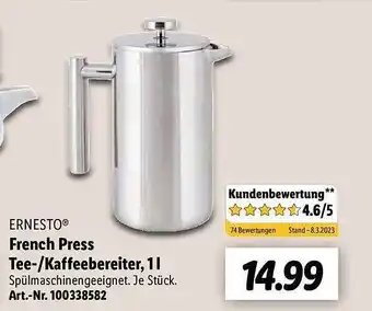 Lidl Ernesto french press tee- oder kaffeebereiter Angebot