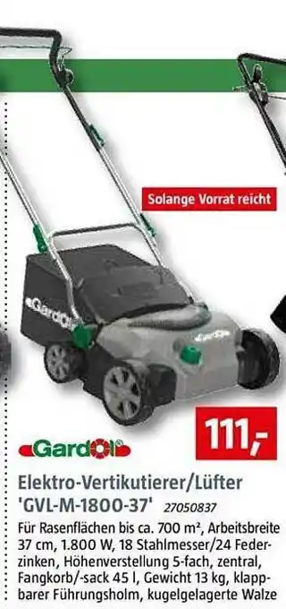 Bauhaus Gardol elektro-vertikutierer lüfter 'gvl-m-1800-37' Angebot