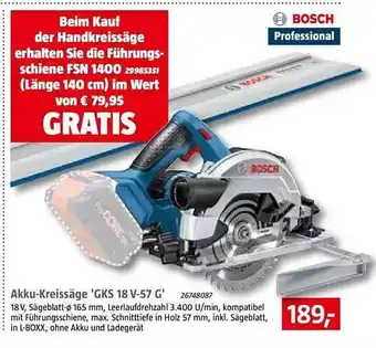 Bauhaus Bosch akku-kreissäge 'gks 18 v-57 g' Angebot