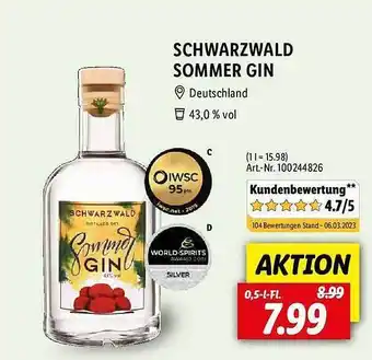 Lidl Schwarzwald sommer gin Angebot