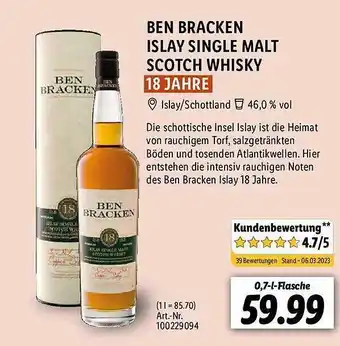 Lidl Ben bracken islay single malt scotch whisky Angebot