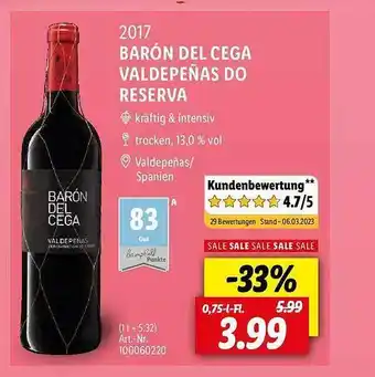 Lidl 2017 barón del cega valdepeñas do reserva Angebot