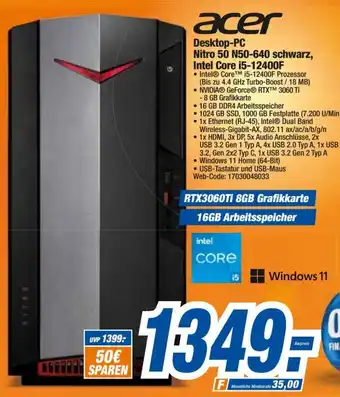 expert Octomedia Acer Desktop PC Nitro 50 N50-640 schwarz, Intel Core i5-12400F Angebot