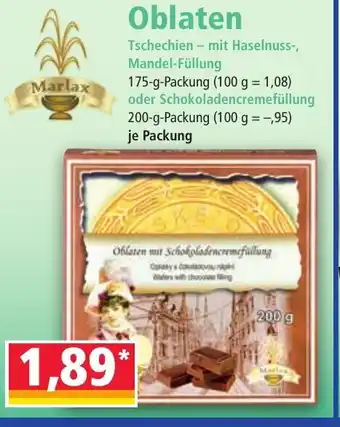 Norma Marlax Oblaten Tschechien mit Haselnuss Mandel Füllung 175g oder Schokoladencremefüllung 200g Angebot