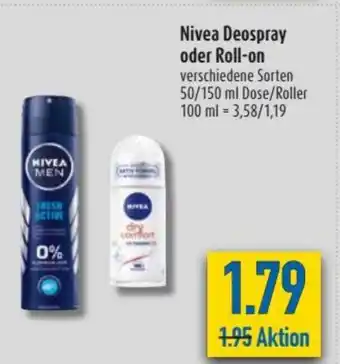 diska Nivea Deospray oder  Roll on 50/150ml Angebot