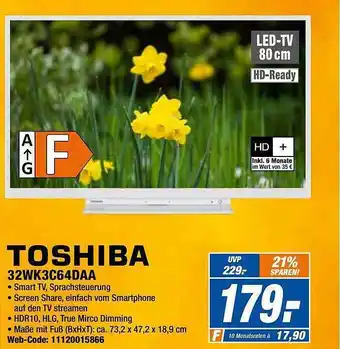 Expert Toshiba 32wk3c64daa led-tv Angebot