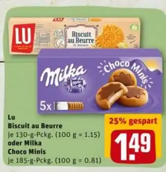 REWE City Lu Biscuit au Beurre 130g oder Milka Choco Minis 185g Angebot