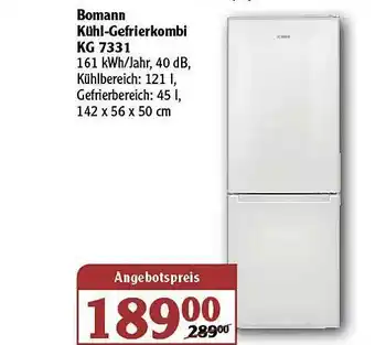 Globus Bomann Kühl-gefrierkombi Kg 7331 Angebot