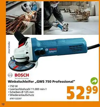 Globus Baumarkt Bosch Winkellschleifer Gws 750 Professional Angebot