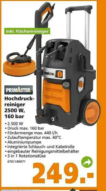 Globus Baumarkt Primaster Hochdruckreiniger 2500w 160 Bar Angebot