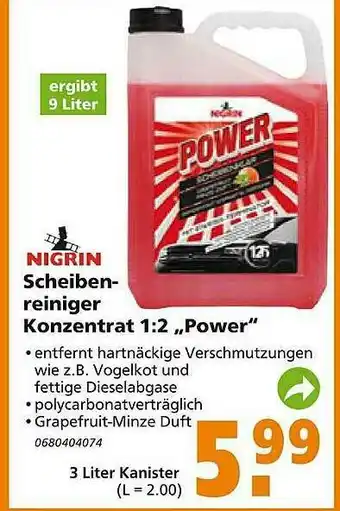 Globus Baumarkt Nigrin Scheibenreiniger Konzentrat 1:2 Power Angebot