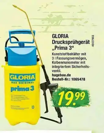 Hagebau Gloria Drucksprühgerät „prima 3” Angebot