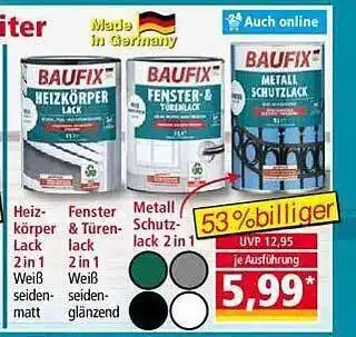 Norma Baufix heizkörper lack 2in1, fenster & türenlack 2in1 oder metall schutzlack 2in1 Angebot