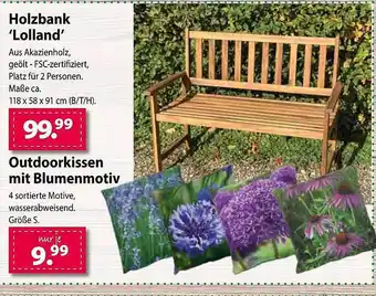 Kiebitzmarkt Holzbank lolland oder outdoorkissen mit blumenmotiv Angebot