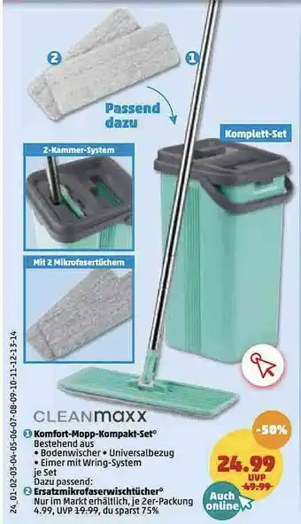 PENNY Cleanmaxx Komfort Mopp Kompakt Set Angebot