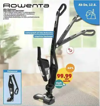 PENNY Rowenta Akku-staubsauger Dual Force 2 In 1 RH6735WH Angebot