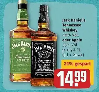 REWE Jack Daniel's Tennessee Whiskey Oder Apple Angebot