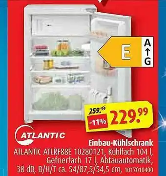 ROLLER Atlantic Einbau-kühlschrank Angebot