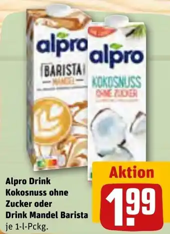 REWE Alpro Drink Kokosnuss ohne Zucker oder Drink Mandel Barista 1 L Pckg. Angebot