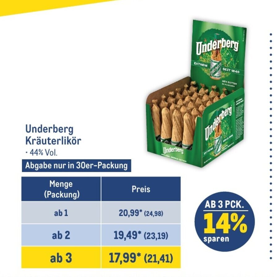 Undeberg KrauterBitter 30*20ml Angebot bei METRO
