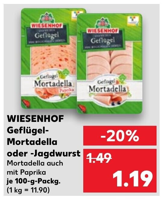 Wiesenhof Geflugel Mortadella o. Jagdwurst 100 g Angebot bei Kaufland