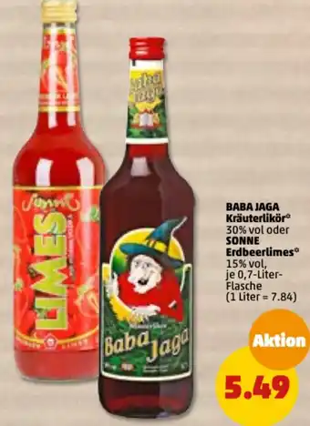 PENNY Baba Jaga Kräuterlikör oder Sonne Erdbeerlimes 0,7 Liter Flasche Angebot