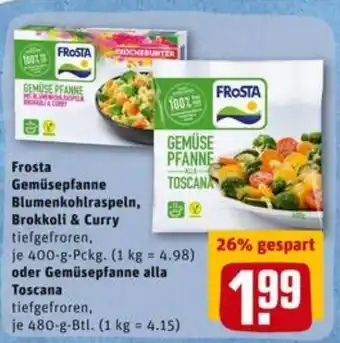 REWE City Frosta Gemüsepfanne Blumenkohlraspeln, Brokkoli & Curry 400g oder Gemüsepfanne alla Toscana 480g Angebot