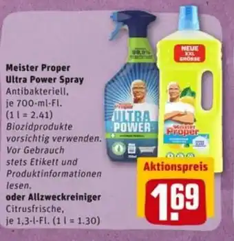 REWE City Meister Proper Ultra Power Spray Antibakteriell 700 ml oder Allzweckreiniger 1,3 L Angebot