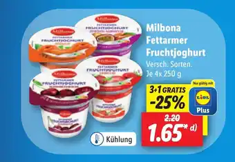 Lidl Milbona Fettarmer Fruchtjoghurt 4x 250 g Angebot