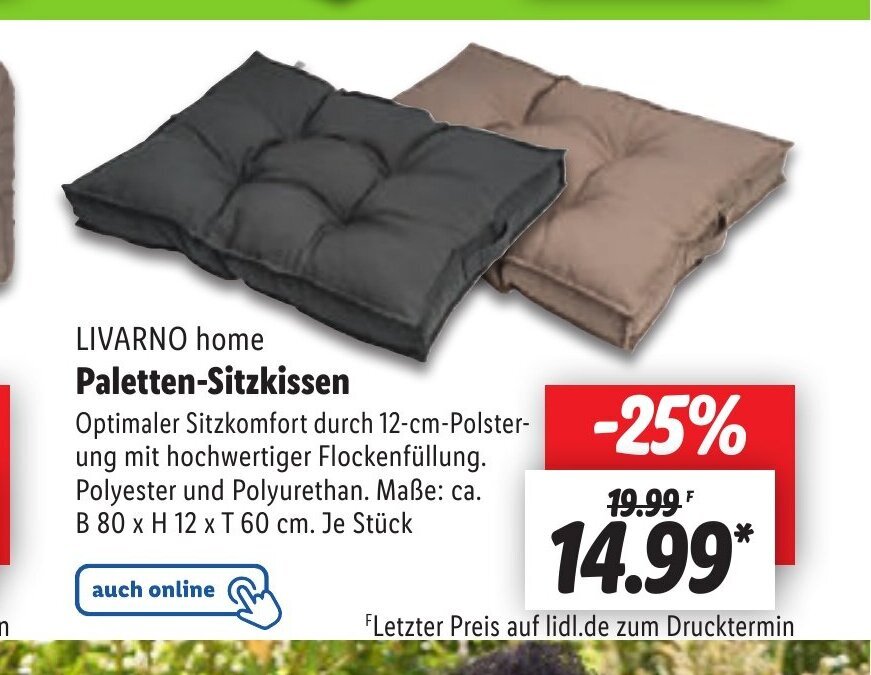 Livarno home Paletten-Sitzkissen B80 x H12 x T60 cm Angebot bei Lidl