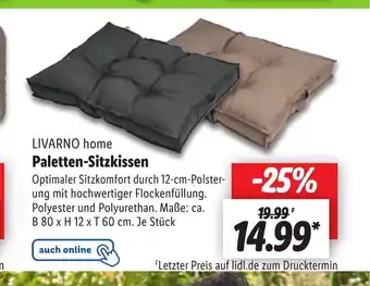 Lidl Livarno home Paletten-Sitzkissen B80 x H12 x T60 cm Angebot