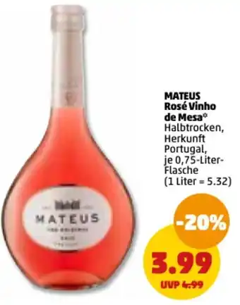 PENNY Mateus Rosé Vinho de Mesa 0,75 Liter Flasche Angebot