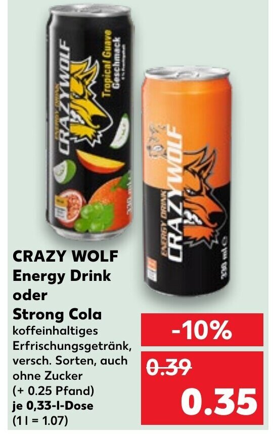 Crazy Wolf Energy Drink o. Strong Cola 330ml Angebot bei Kaufland