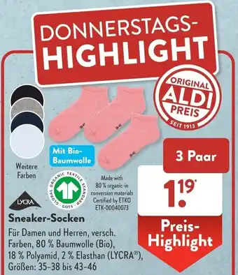 Aldi Süd Sneaker Socken 3 Paar Angebot