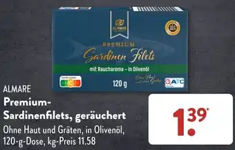 Aldi Süd Almare Premium Sardinenfilets, geräuchert 120 g Dose Angebot