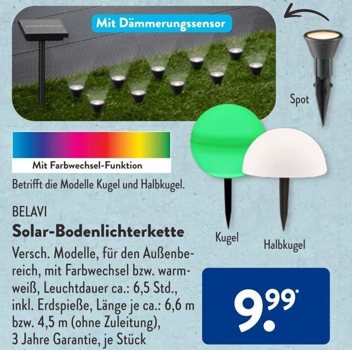 Belavi Solar Bodenlichterkette Angebot bei Aldi Süd