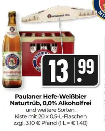 Hieber's Frische Center Paulaner Hefe-Weißbier naturtrub, 0.0% alkoholfrei 20x0.5L Angebot