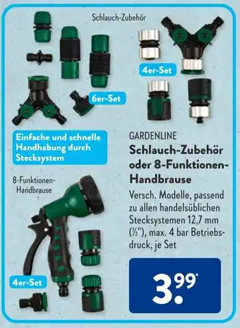 Aldi Süd Gardenline Schlauch Zubehör oder 8 Funktionen Handbrause Angebot