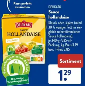 Aldi Süd Delikato Sauce Hollandaise 340 g/335 ml Packung Angebot